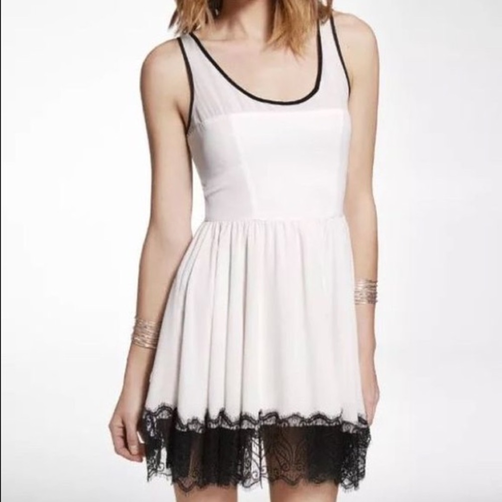 NWT Express Black and White Lace Fit & Flare Dress